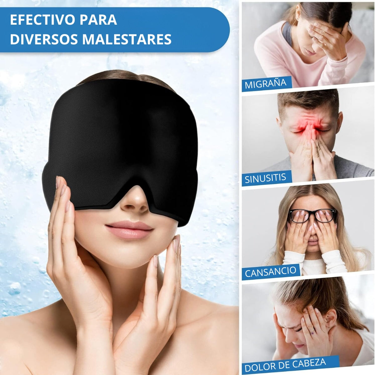 máscarilla para Migraña, Gorro con Gel Frío para dolor de cabeza, Crioterapia, Alivio de migraña, gorro de compresión, Headache Hat, Gorro de Hielo, antifaz de gel para ojos, unitalla - BELLOVIDA