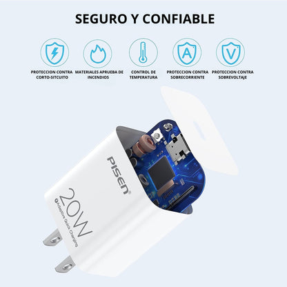 Cubo Cargador USB Type-C de 20 W con Adaptador PD y QC 3.0 USB-C Compatibilidad Universal