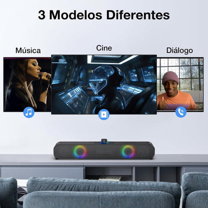 Bocina Bluetooth Barra de Sonido Soundbar para PC TV, RGB Altavoces Inalámbricos Bluetooth 5.1 con 2000mAh Batería, Soporte 3.5 mm AUX/TF/USB/Bluetooth para Interior, Hogar y Fiesta