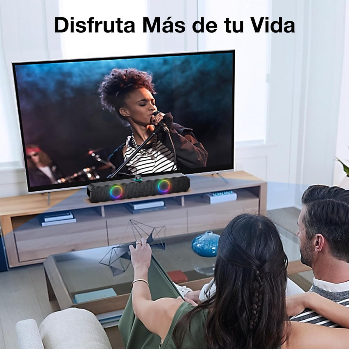 Bocina Bluetooth Barra de Sonido Soundbar para PC TV, RGB Altavoces Inalámbricos Bluetooth 5.1 con 2000mAh Batería, Soporte 3.5 mm AUX/TF/USB/Bluetooth para Interior, Hogar y Fiesta