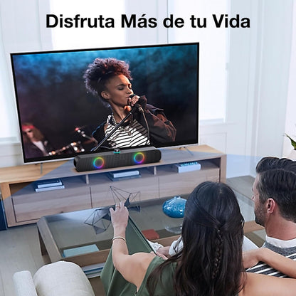 Bocina Bluetooth Barra de Sonido Soundbar para PC TV, RGB Altavoces Inalámbricos Bluetooth 5.1 con 2000mAh Batería, Soporte 3.5 mm AUX/TF/USB/Bluetooth para Interior, Hogar y Fiesta