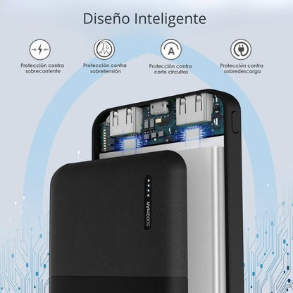 Powerbank 5000mAh, Ultra Mini Portatil Batería Portátil con Cable,2 USB 2.1A Cargador Portátil Banco de Energia Compatible para IP Samsung（Negro）