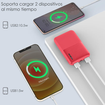 Powerbank 5000mAh, Ultra Mini Portatil Batería Portátil con Cable,2 USB 2.1A Cargador Portátil Banco de Energia Compatible para IP Samsung（Negro）