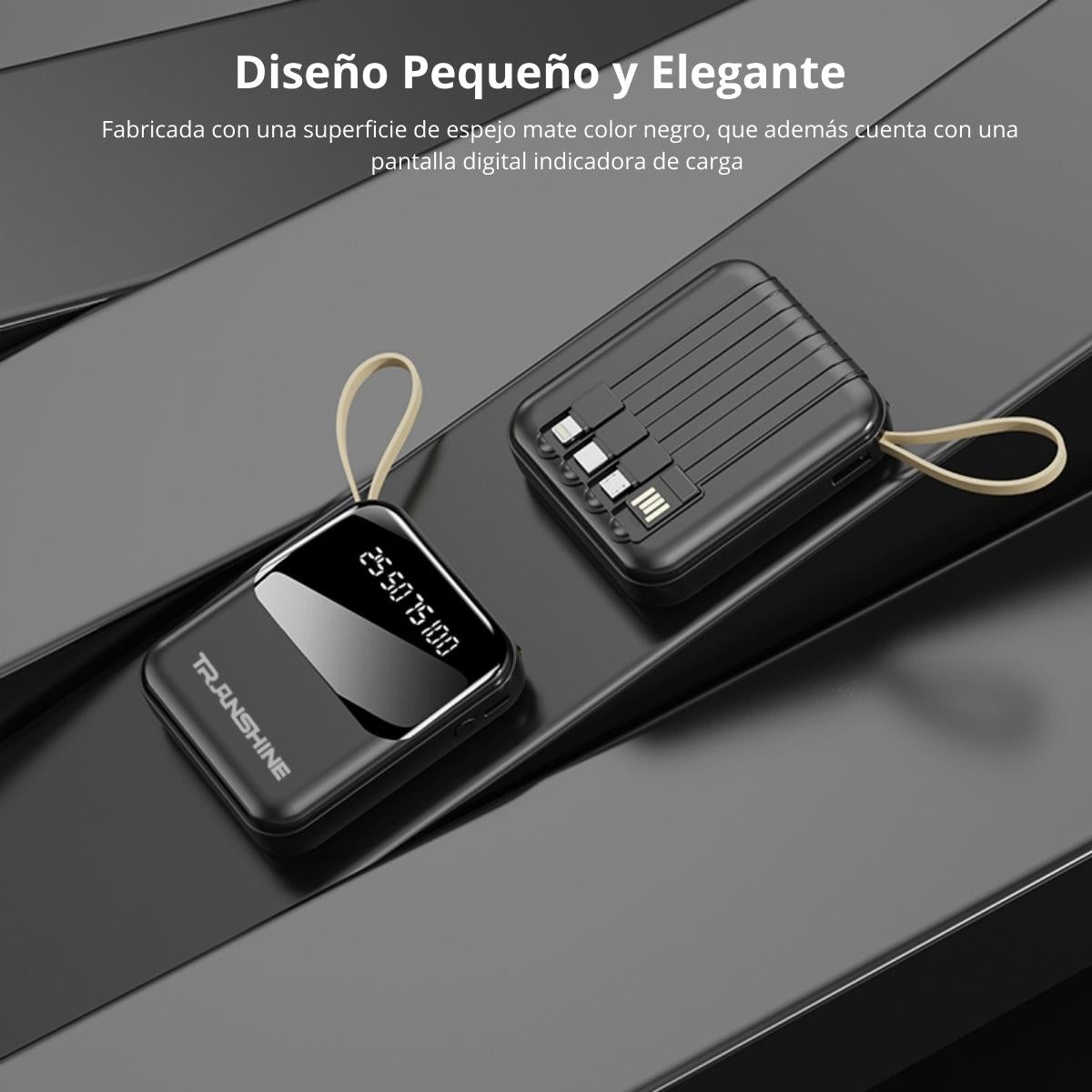 Power Bank Batería Portátil 10000mah 2.1a Diseño Mini Diseño Universal Carga Rápida Acabado de Espejo Negro Mate Pantalla LED Indicadora de Carga Compatible con iP, Huawei, Xiaomi, etc.