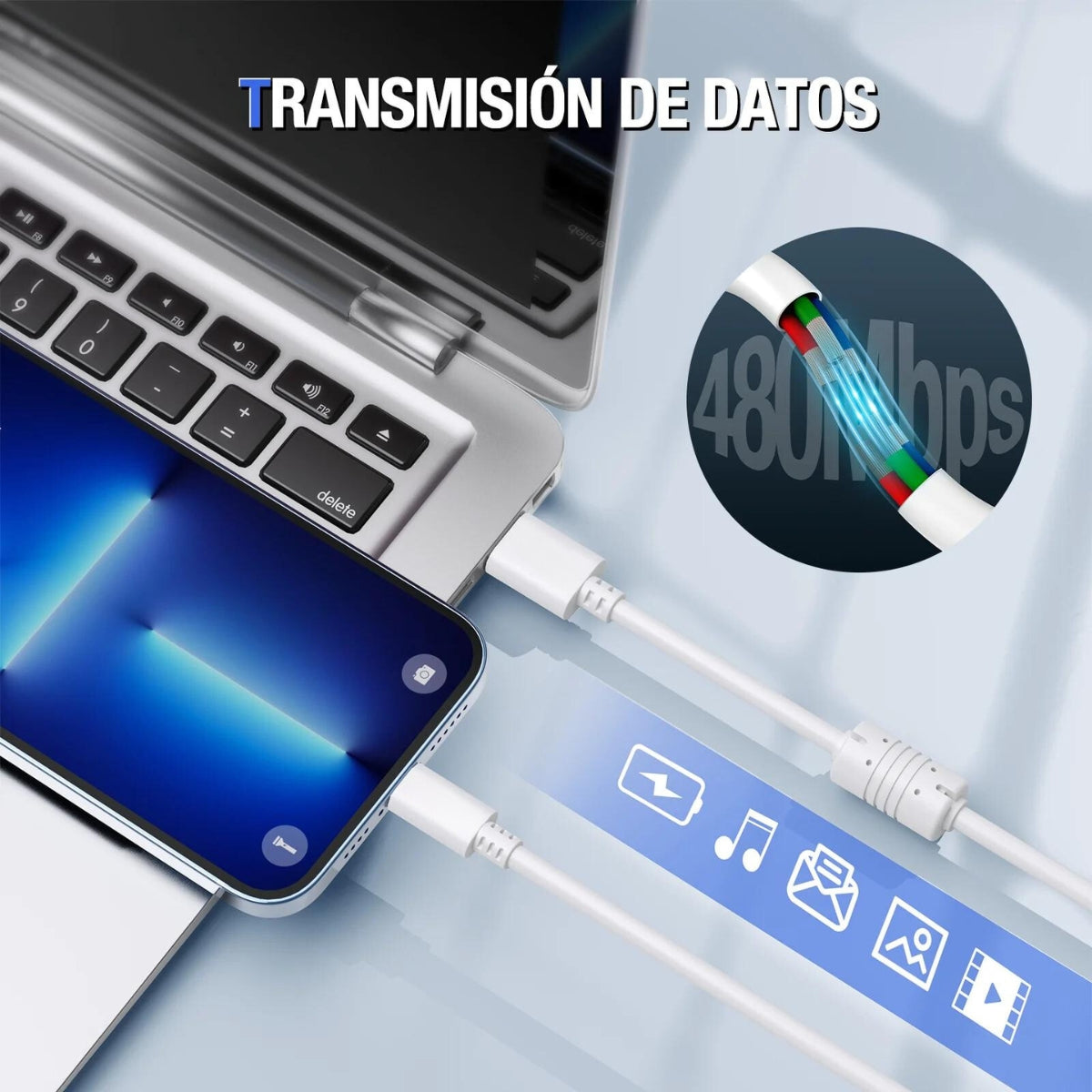 Cable de carga y transmisión de datos compatible con IP Lightning 2A 1.5 Metros