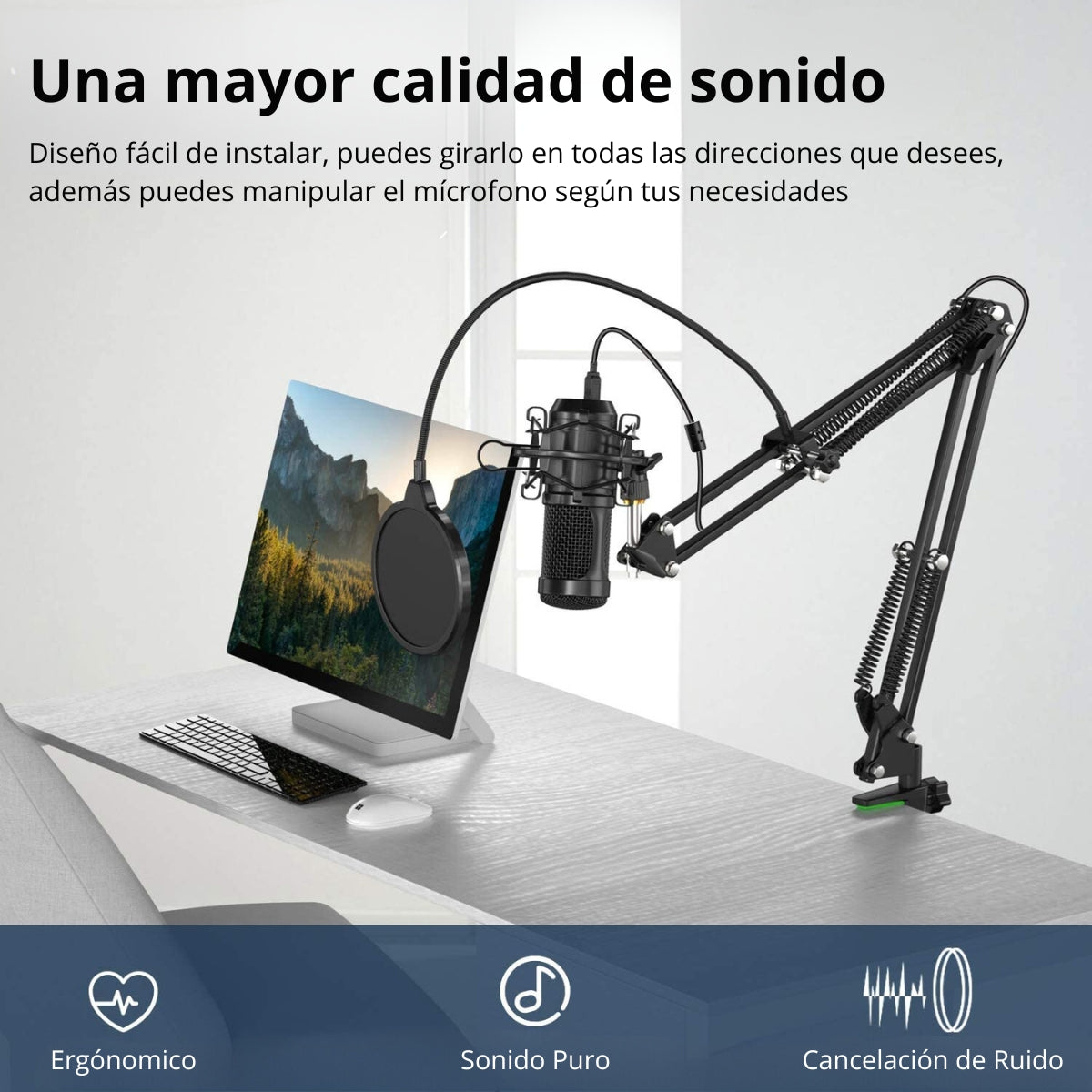 Micrófono condensador USB, 192 kHz/24 bits profesional PC Streaming Podcast