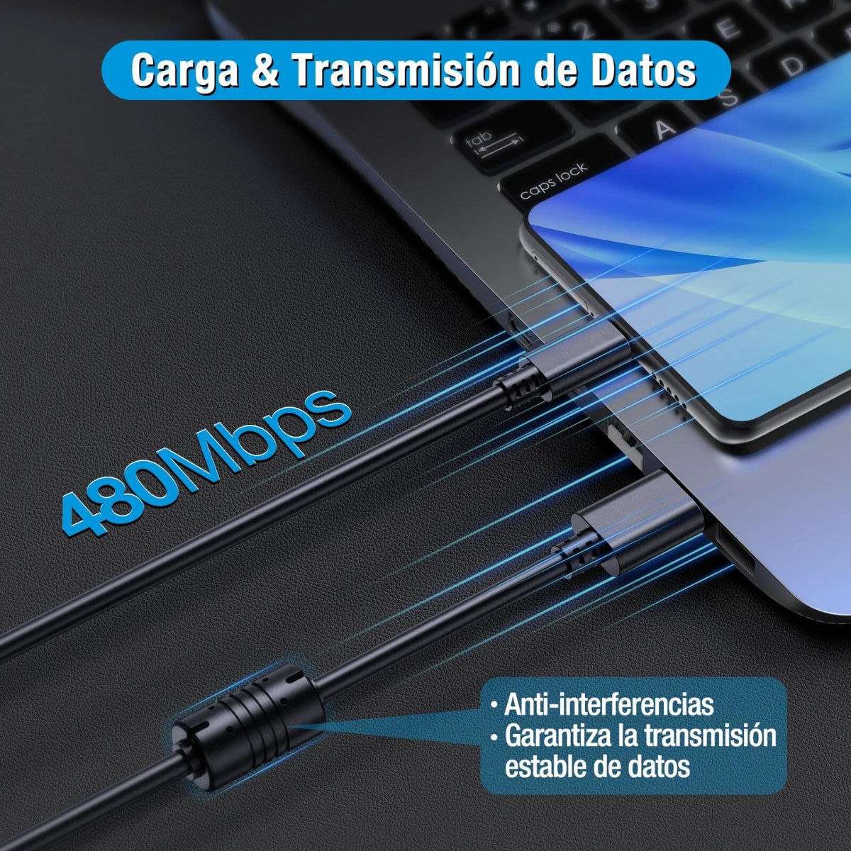 Cable de carga y transmisión de datos compatible con Type V8 2A 1.5 Metros