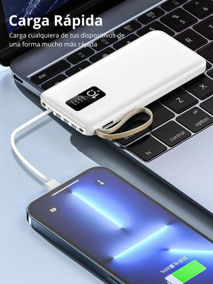 Power Bank Batería Portátil Carga Rápida 10000mah Diseño 4 en 1, Con Cuerda de Seguridad, Compatible con iP, Xiaomi, Huawei, Android