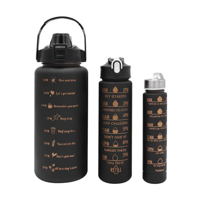 Kit 3 Piezas Botella Deportiva Motivacional Sin BPA De Gran Capacidad, 2L+990ML+330ML