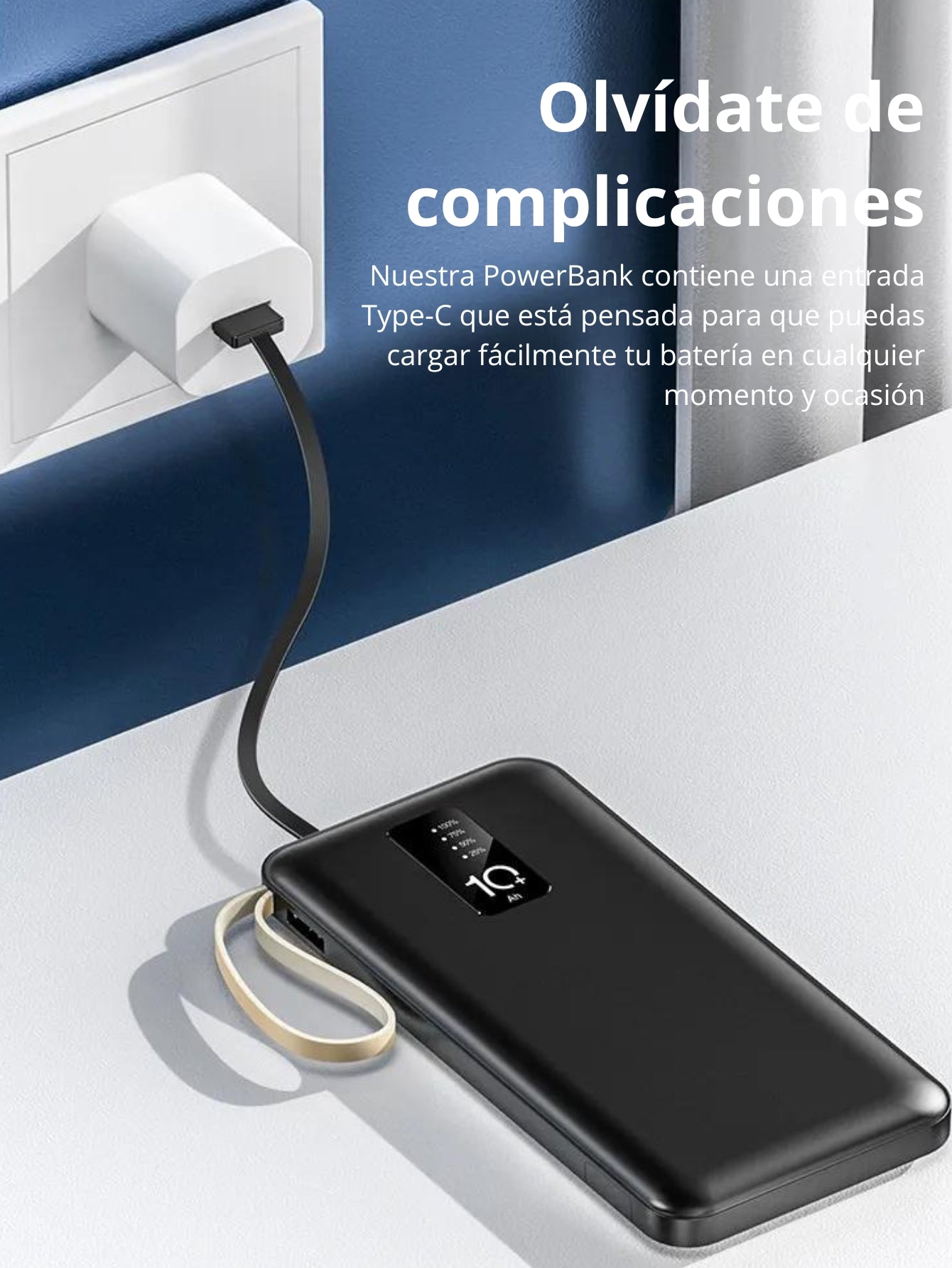 Power Bank Batería Portátil Carga Rápida 10000mah Diseño 4 en 1, Con Cuerda de Seguridad, Compatible con iP, Xiaomi, Huawei, Android