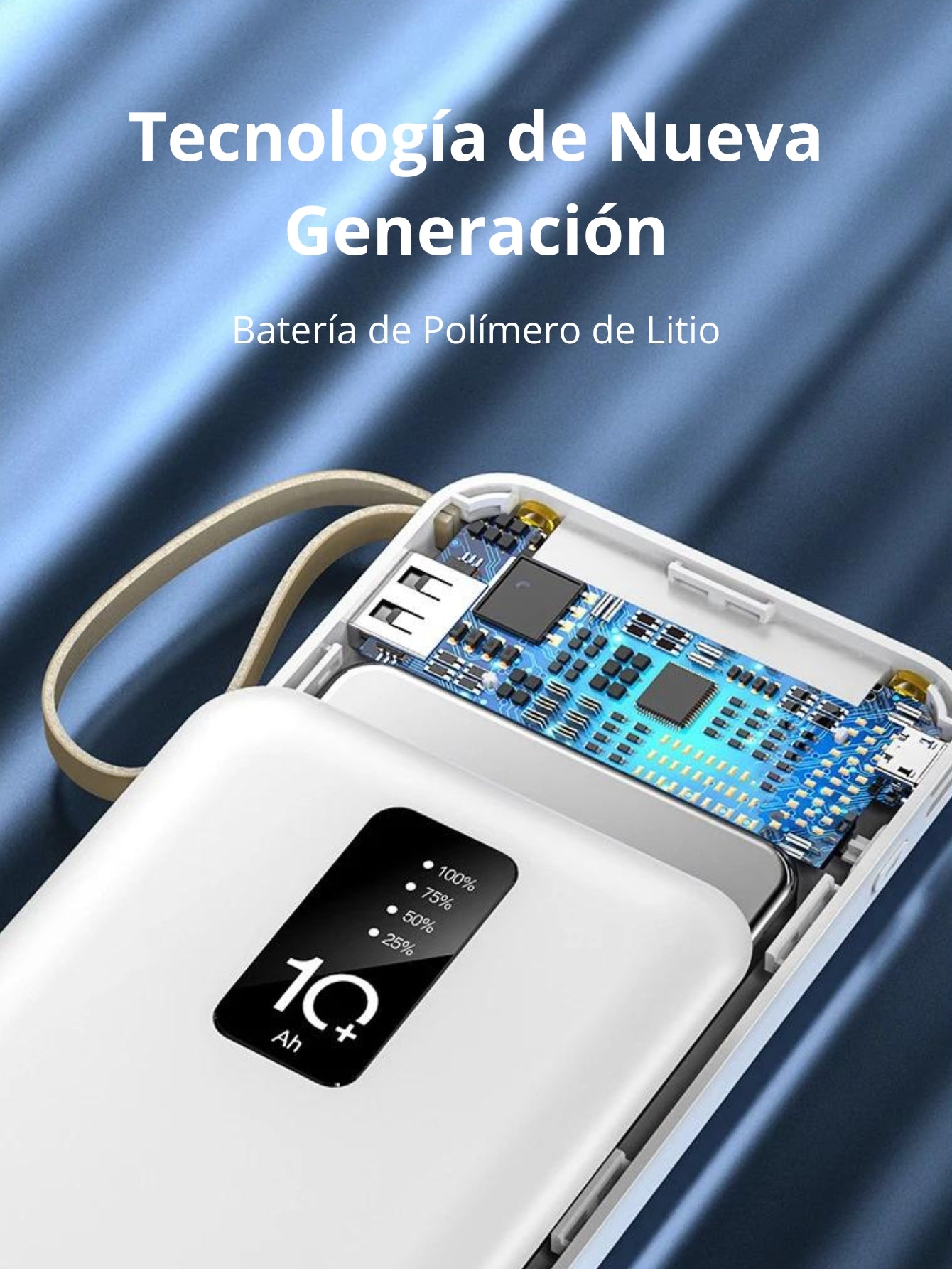 Power Bank Batería Portátil Carga Rápida 10000mah Diseño 4 en 1, Con Cuerda de Seguridad, Compatible con iP, Xiaomi, Huawei, Android