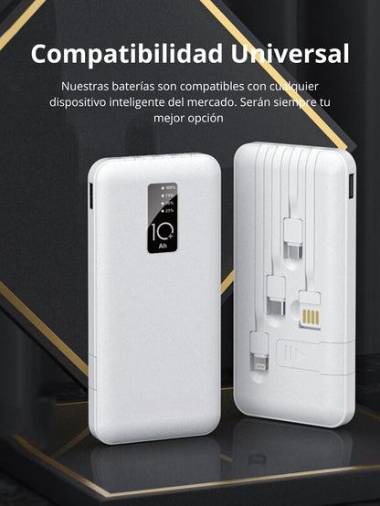 Power Bank Batería Portátil Carga Rápida 10000mah Diseño 4 en 1, Con Cuerda de Seguridad, Compatible con iP, Xiaomi, Huawei, Android