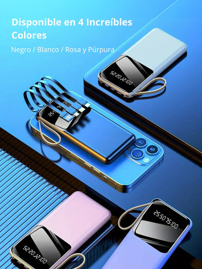 Power Bank Portátil Con Pantalla LED KT-0412 Indicadora de Carga, 10000mAh, 4 Cables Integrados, Carga Rápida  Compatible con iP, Xiaomi, Huawei, Android