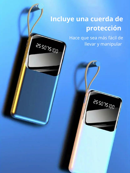 Power Bank Portátil Con Pantalla LED KT-0412 Indicadora de Carga, 10000mAh, 4 Cables Integrados, Carga Rápida  Compatible con iP, Xiaomi, Huawei, Android