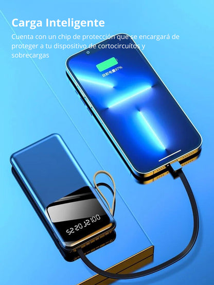 Power Bank Portátil Con Pantalla LED KT-0412 Indicadora de Carga, 10000mAh, 4 Cables Integrados, Carga Rápida  Compatible con iP, Xiaomi, Huawei, Android