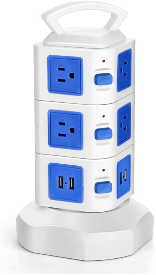 Multicontacto USB con protector contra sobretensiones – Cargador, fuente de poder, Adaptador, caja de enchufe, Multipuerto, 6 pies de extensión.