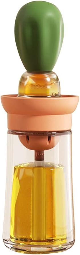 Dispensador de aceite de oliva de vidrio para cocina, botella dispensadora de aceite 2 en 1 con cepillo para polvo de silicona para cocinar