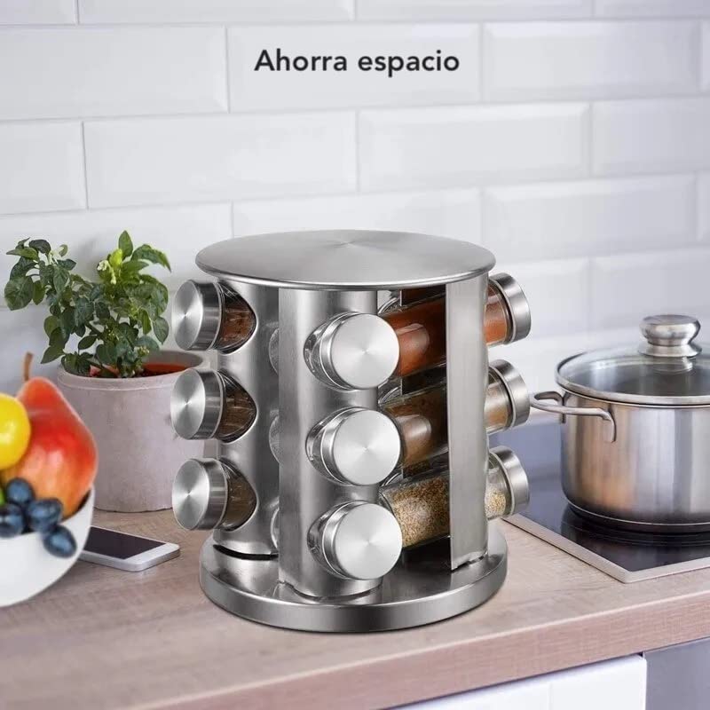 Especiero Organizador Redondo Moderno Frascos Cristal Resistente Para Cocina