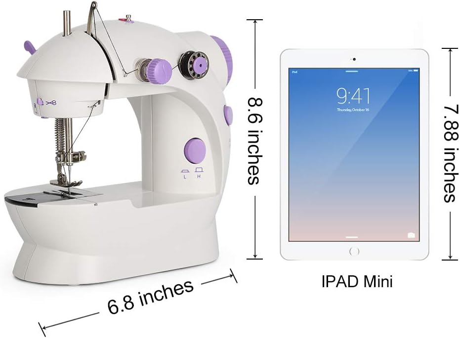 Mini máquina de coser portátil, máquina de coser eléctrica, kit de costura para manualidades con doble velocidad de doble hilo