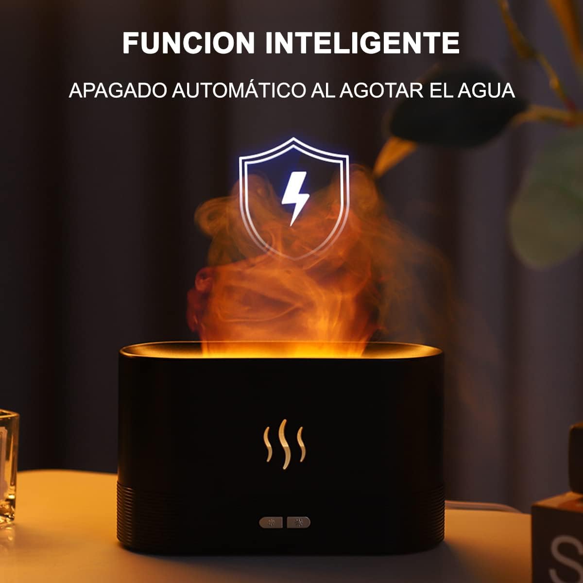 Difusor de aceites esenciales de aromaterapia con luz nocturna de llama de simulación, 180 ml, mini humidificador para el hogar, habitación pequeña, oficina, viajes, súper silencioso, sin agua, protección de apagado automático