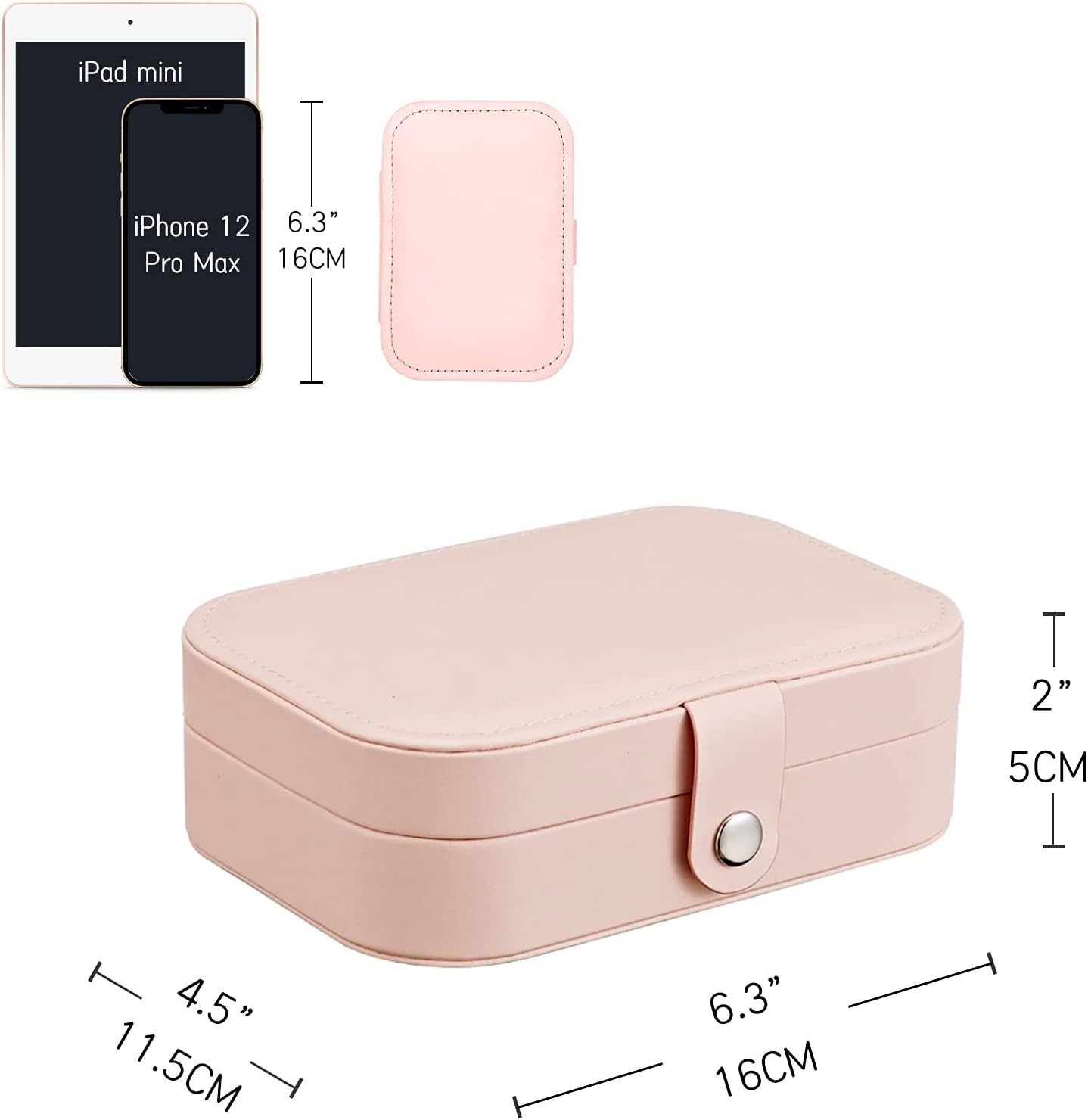 Caja de almacenamiento para joyas de viaje para mujeres y niñas, almacenamiento de 2 niveles para anillos, pendientes, collares, pulseras, todo en uno, pequeña caja de joyería portátil (rosa)