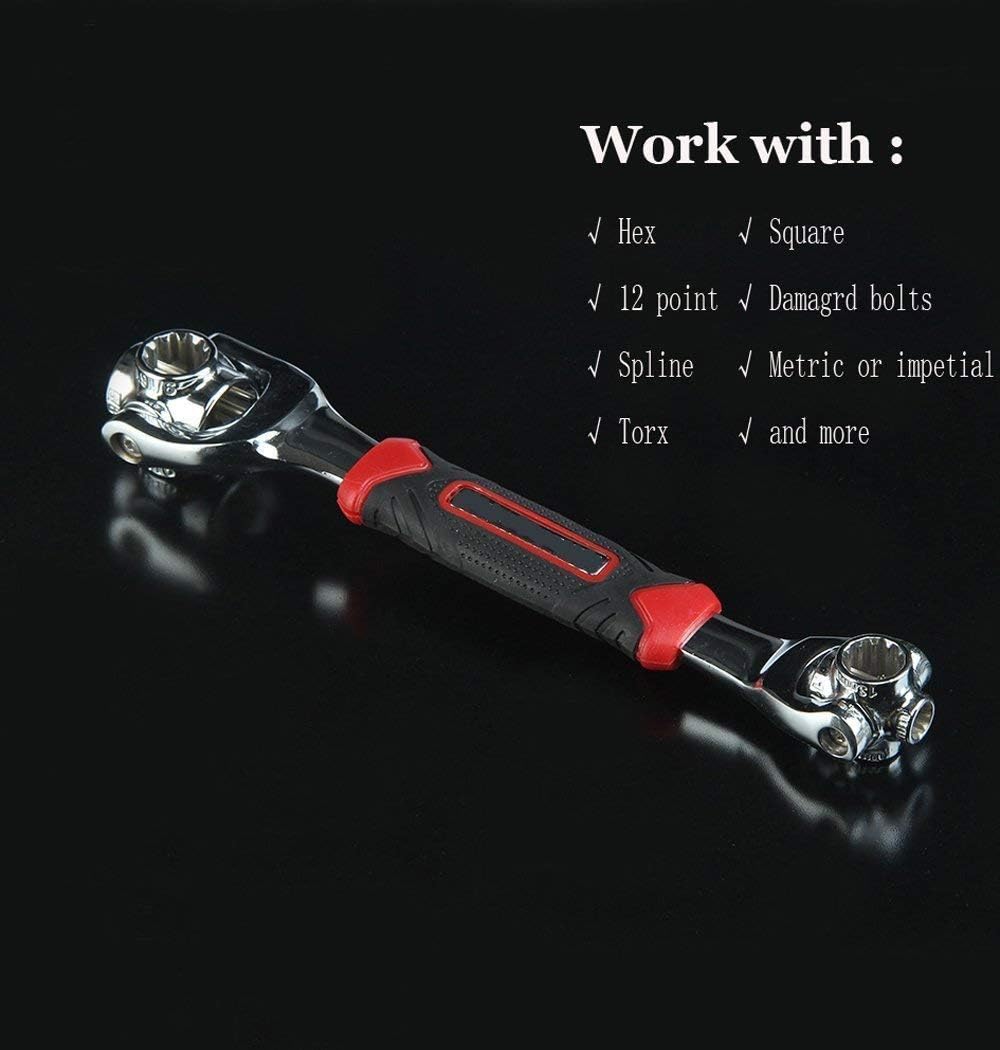 Llave universal 48 en 1 llave multifunción con cabezal giratorio de 360 grados, herramienta de llave para reparación de hogar y coche