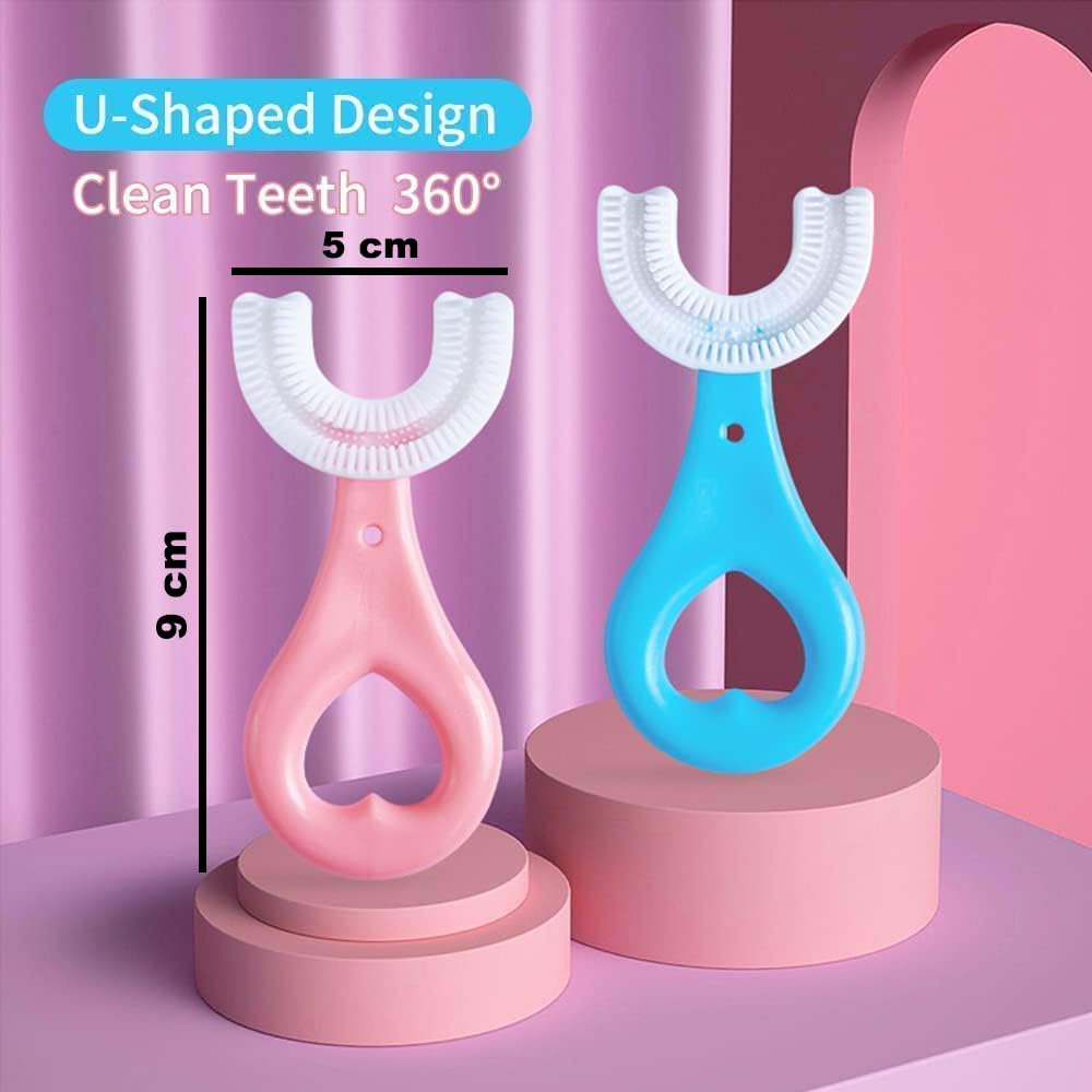 Cepillo de dientes en forma de U para niños, diseño de limpieza bucal de 360°, cepillo de dientes de entrenamiento manual, cepillo de dientes tipo U, cepillo de dientes de boca entera con mango para niños y niños (2-6 edades)