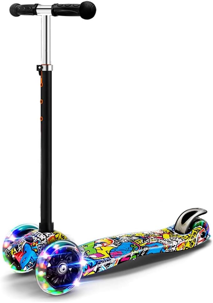 Scooter para Niños Niñas 3-8 Años Patinete de 3 Ruedas con Luces LED, Patines del Diablo Ajustables Escúter Plegable Scooter de Aire Libre, Patinete Infantil Juguete Regalo de Navidad