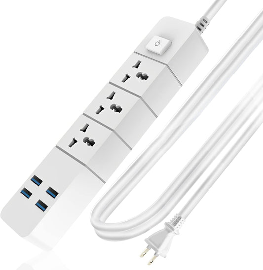 Multicontacto con 2 m, Protector contra sobretensiones con 3 Salidas de CA y 4 Puertos USB, Cable de extensión de 2 m para el hogar, la Oficina, el Dormitorio