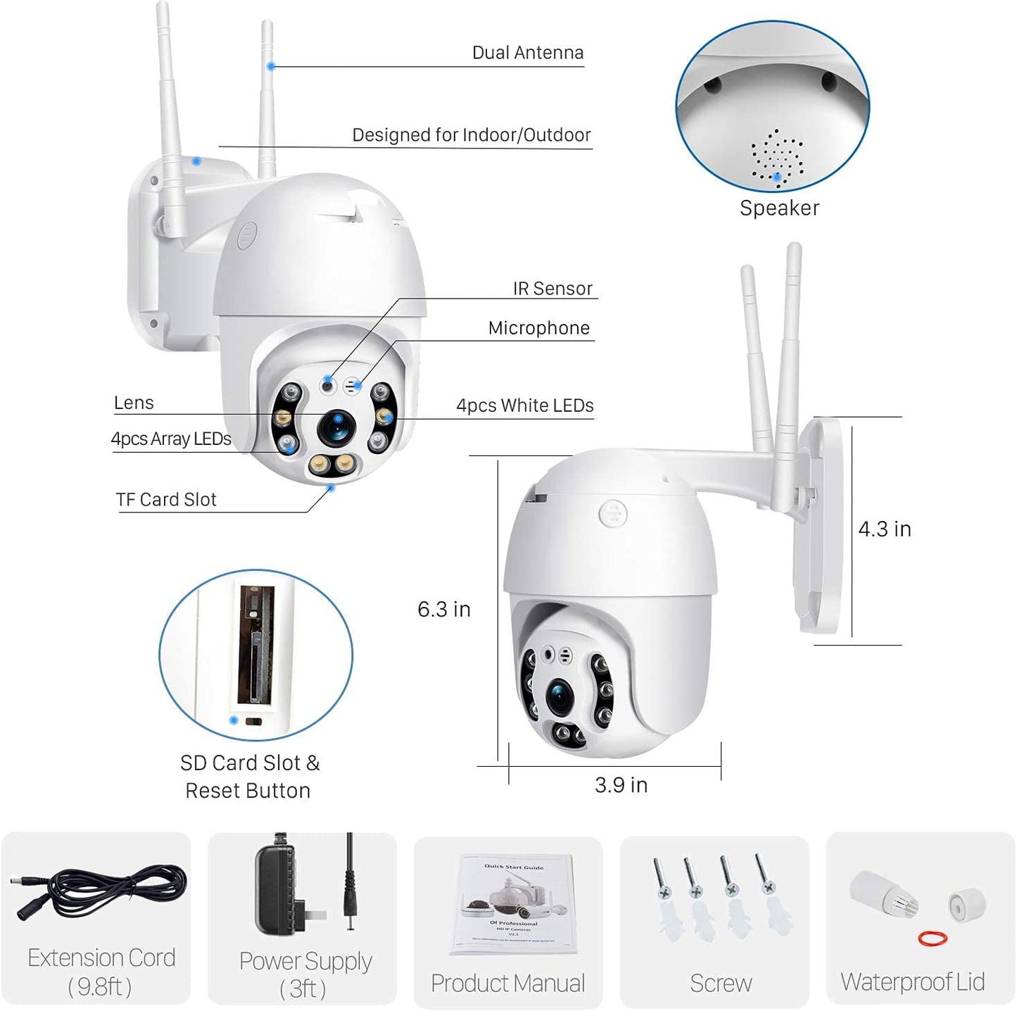 Cámara de seguridad para exteriores con inclinación panorámica, cámara IP WiFi 1080P para el hogar