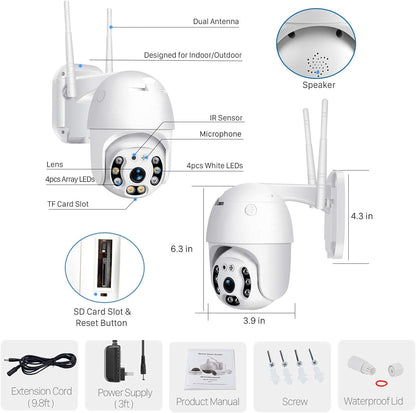 Cámara de seguridad para exteriores con inclinación panorámica, cámara IP WiFi 1080P para el hogar