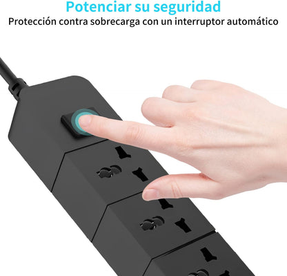 Multicontacto con 2 m, Protector contra sobretensiones con 3 Salidas de CA y 4 Puertos USB, Cable de extensión de 2 m para el hogar, la Oficina, el Dormitorio