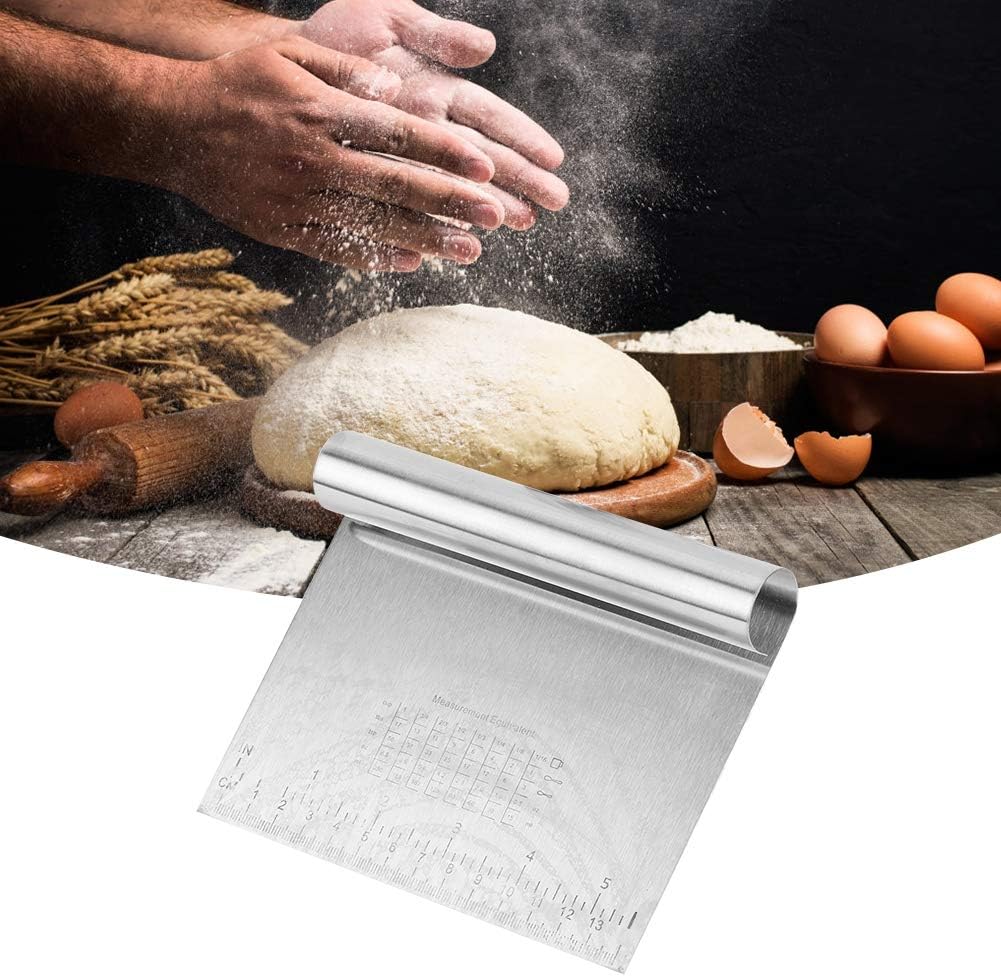 Raspador/Cortador de masa de acero inoxidable pulido con escala de medición, multiusos, cortador de pizza, separador de pan de pastelería, 2 piezas