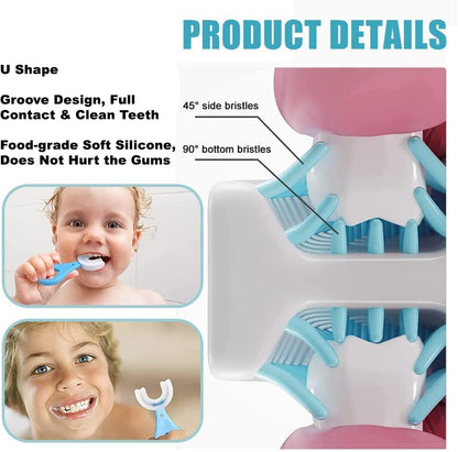 Cepillo de dientes en forma de U para niños, diseño de limpieza bucal de 360°, cepillo de dientes de entrenamiento manual, cepillo de dientes tipo U, cepillo de dientes de boca entera con mango para niños y niños (2-6 edades)