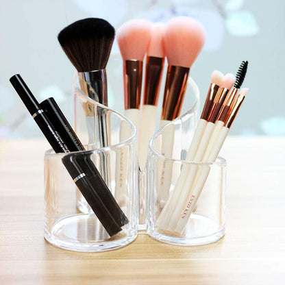 Organizador de Brochas de Maquillaje de Acrílico 3 Ranuras Transparentes Grandes y Onduladas