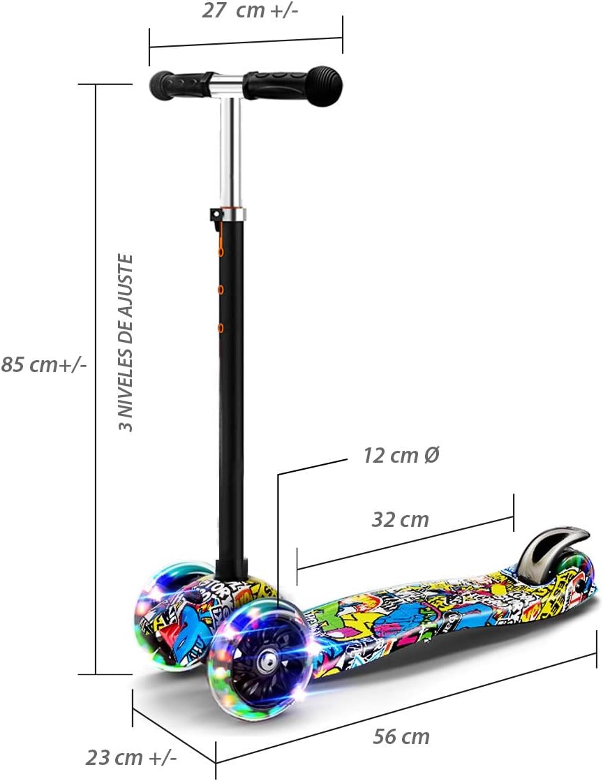 Scooter para Niños Niñas 3-8 Años Patinete de 3 Ruedas con Luces LED, Patines del Diablo Ajustables Escúter Plegable Scooter de Aire Libre, Patinete Infantil Juguete Regalo de Navidad