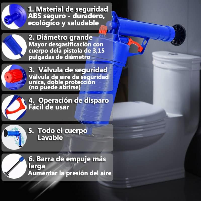 Destapador de Inodoros de Alta Presión Desatascador de desagüe Émbolo de Desagüe, con 4 ventosas especializadas， para Fregadero, Cuarto de baño, WC, Cocina.