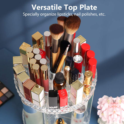 Organizador de maquillaje giratorio, soporte de maquillaje giratorio de 360°, 8 capas transparentes ajustables para almacenamiento de cosméticos, carrusel de maquillaje para cambiador y baño