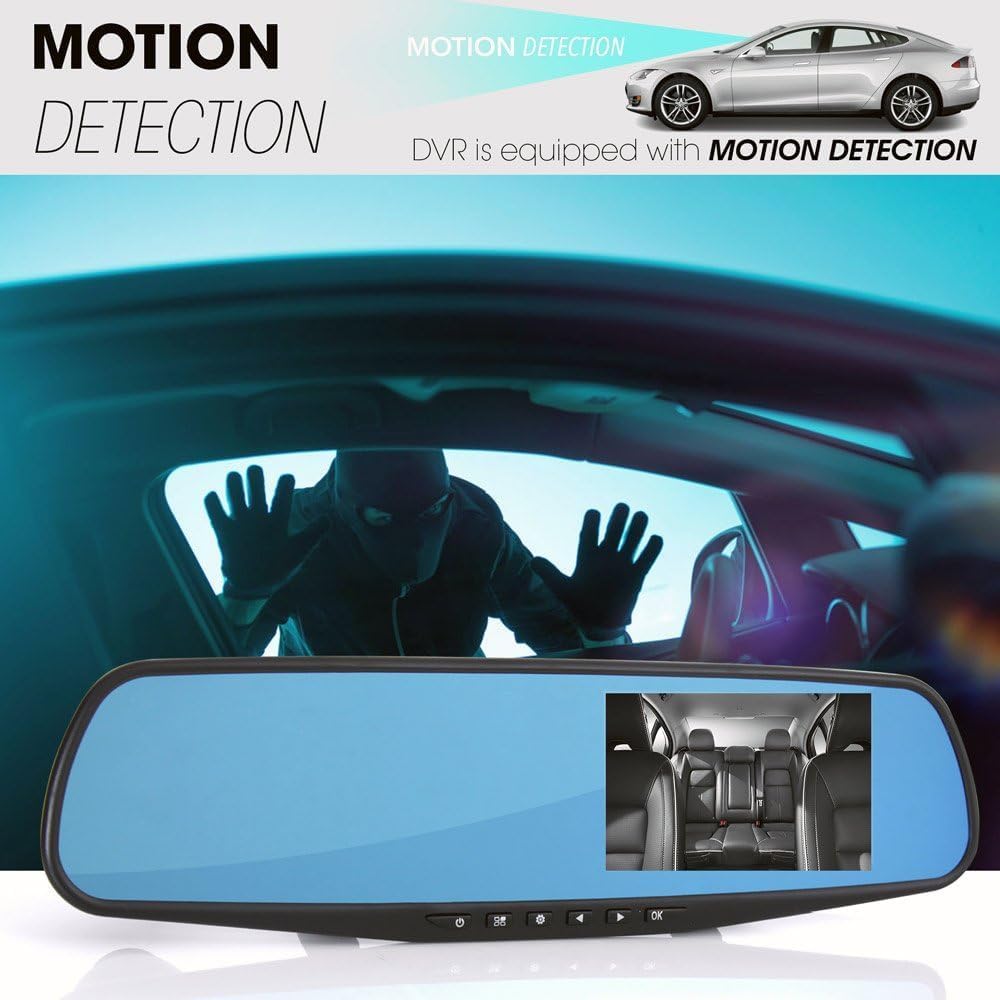 Espejo retrovisor, monitor DVR, sistema de grabación de vídeo doble cámara en Full HD, 1080p con sensor G incorporado, detección de movimiento (Espejo retrovisor con botones)