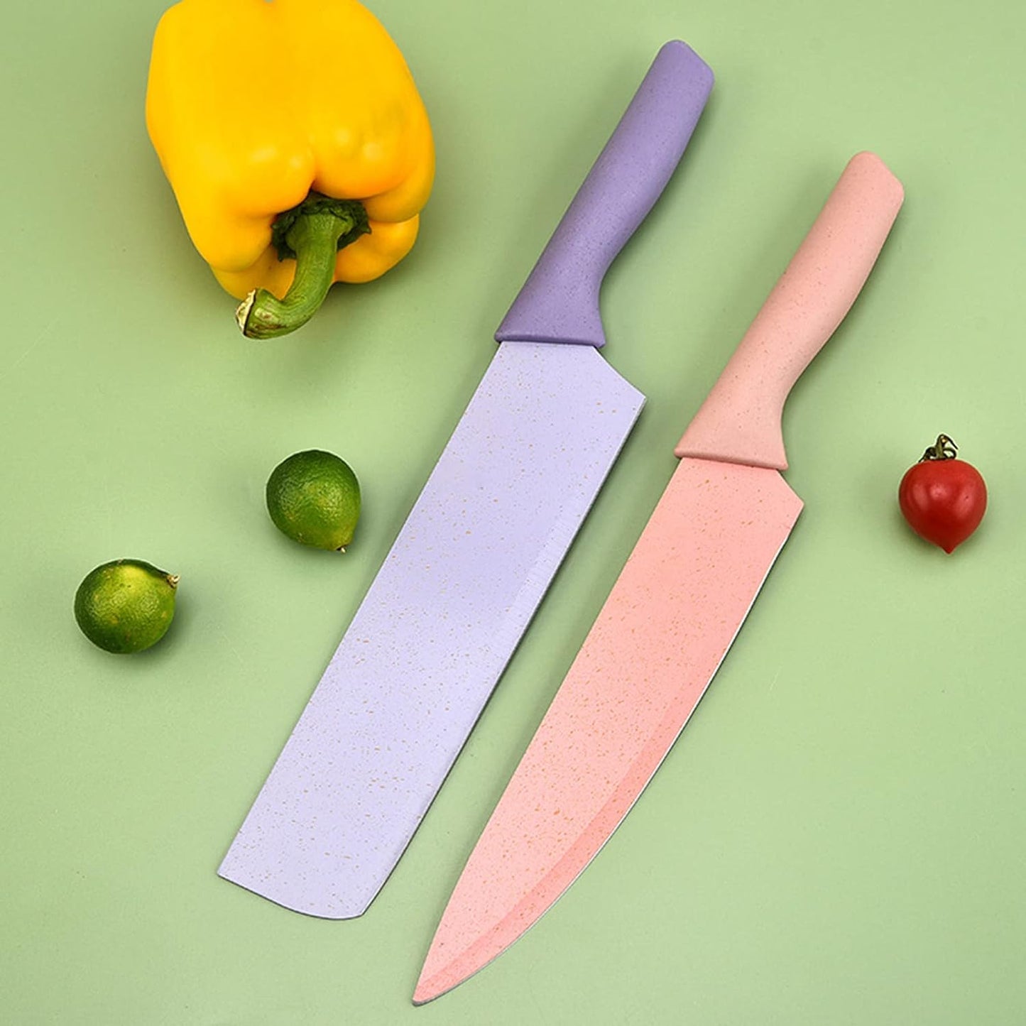 Juego De 7 Cuchillos De Paja De Trigo, Juego De Cuchillos De Cocina, Cuchillo De Chef, Cuchillo Para Pan, Cuchillo Para Pelar, Tijeras, Kit De Cortador Pelador Con Tabla De Cortar