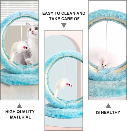 Juguete rascador de gato cilíndrico, juego de túnel para interiores, tubo montado para cama de gato con juguete de ratón