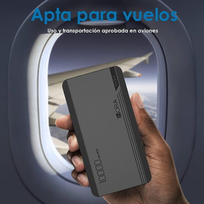 Power Bank 10000 mAh Ultra Slim de Bateria Portatil Lámpara incorporada Carga Rápida USB con Cable Micro USB 20CM, Lámpara incorporada Powerbank Compatible para IP, Samsung, Xiaomi, Rojo