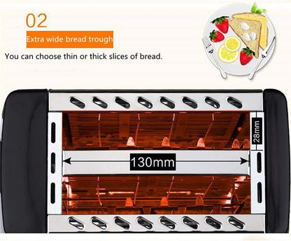 Tostadora de Acero Inoxidable con 6 ajustes de Nivel Bandeja de Migas Doble Cara