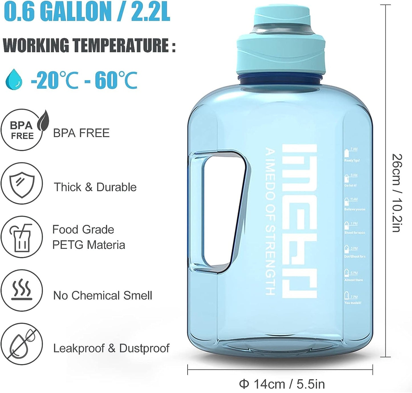 Botella de Agua Deportiva de 2,2 L sin BPA Diseño Antigufas