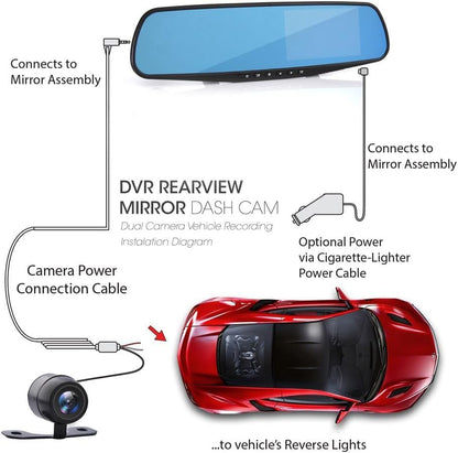 Espejo retrovisor, monitor DVR, sistema de grabación de vídeo doble cámara en Full HD, 1080p con sensor G incorporado, detección de movimiento (Espejo retrovisor con botones)