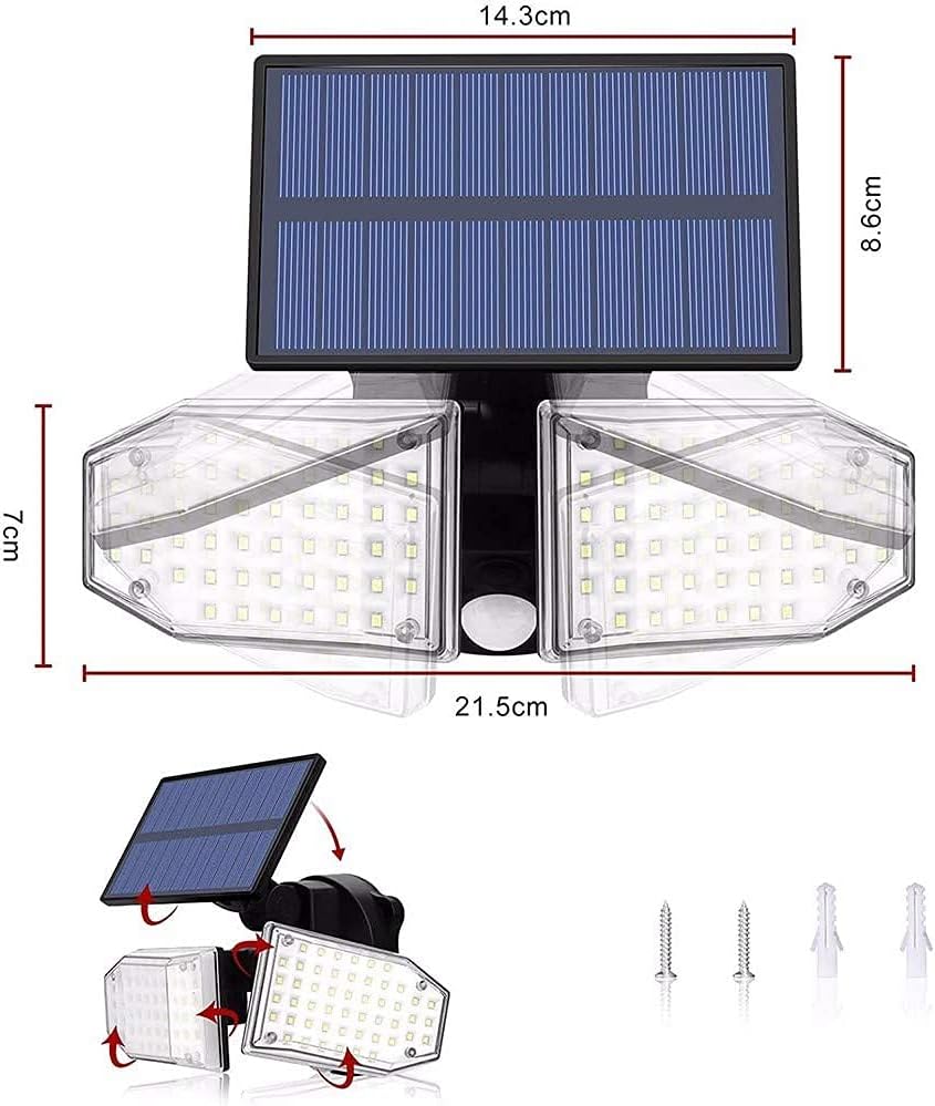 Luces de Seguridad Solar al Aire Libre, 100 Luces de Pared solares LED, IP65 Impermeable, 3 Modos, Ángulo de 270º en el Patio de la Puerta Delantera.