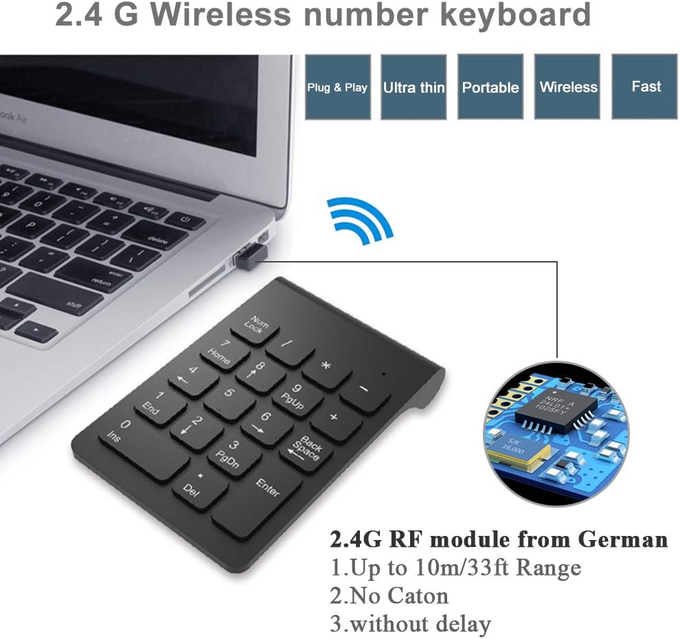 Teclado numérico inalámbrico Mini 2.4G 18 Teclas Ideal para Contabilidad Financiera