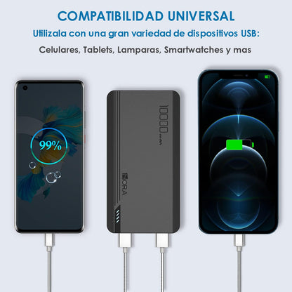 Power Bank 10000 mAh Ultra Slim de Bateria Portatil Lámpara incorporada Carga Rápida USB con Cable Micro USB 20CM, Lámpara incorporada Powerbank Compatible para IP, Samsung, Xiaomi, Rojo