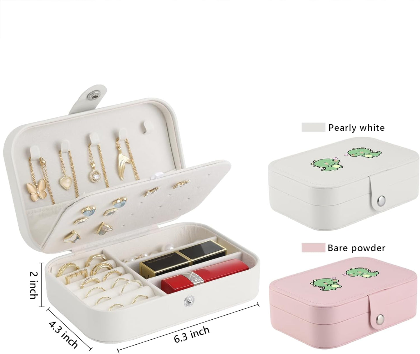 Caja de almacenamiento para joyas de viaje para mujeres y niñas, almacenamiento de 2 niveles para anillos, pendientes, collares, pulseras, todo en uno, pequeña caja de joyería portátil (rosa)