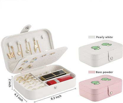 Caja de almacenamiento para joyas de viaje para mujeres y niñas, almacenamiento de 2 niveles para anillos, pendientes, collares, pulseras, todo en uno, pequeña caja de joyería portátil (rosa)